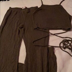 Two piece tie back shirt with bell bottom pants